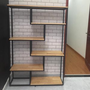 Kệ sách trang trí L-SHELF khung sắt gỗ cao su KTB68034