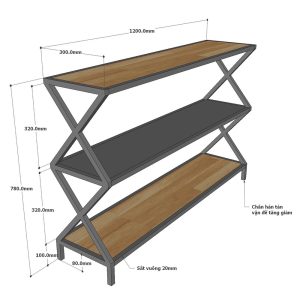 Kệ 3 tầng khung sắt gỗ cao su KS68124