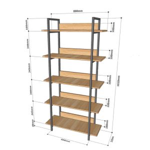 Kệ sách VASEN 5 tâng 80x32x161cm gỗ cao su KS68261