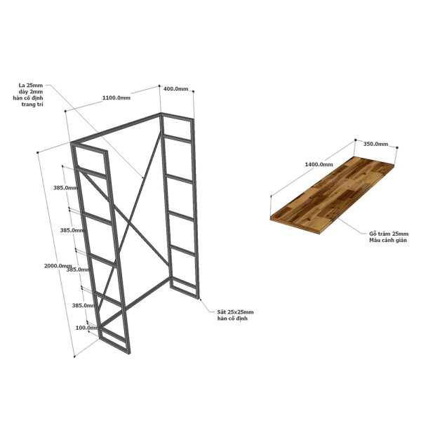 Kệ sách 5 tầng gỗ tràm khung sắt KS68174