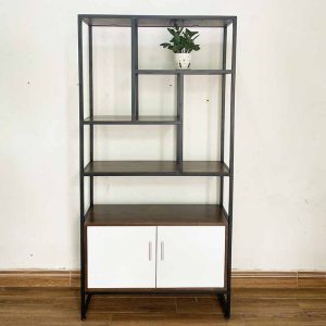 Kệ sách có hộc tủ gỗ cao su khung sắt KS68176