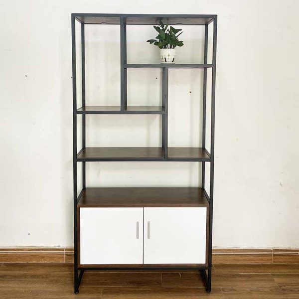 Kệ sách có hộc tủ gỗ cao su khung sắt KS68176