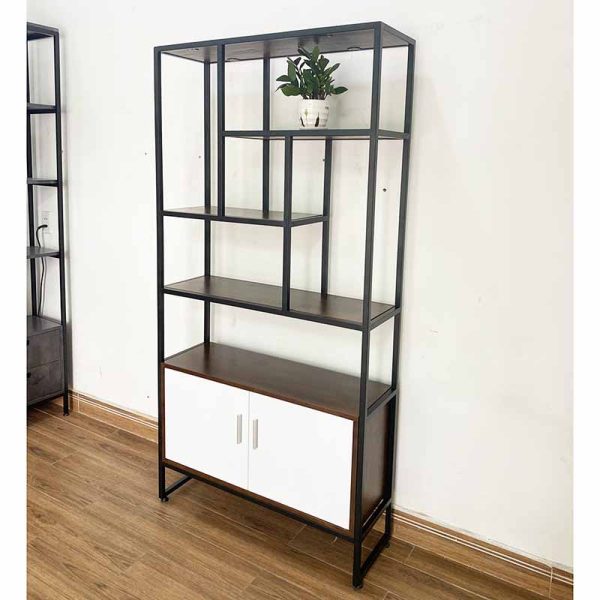 Kệ sách có hộc tủ gỗ cao su khung sắt KS68176