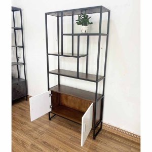 Kệ sách có hộc tủ gỗ cao su khung sắt KS68176