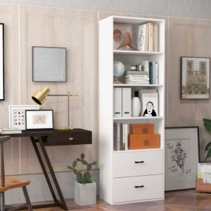 Kệ sách có ngăn tủ kéo 60x32x190cm gỗ cao su KS68249