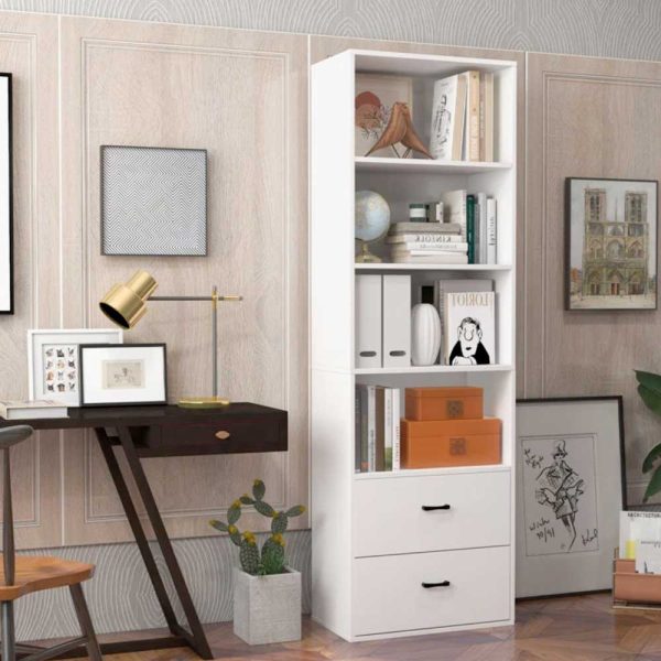 Kệ sách có ngăn tủ kéo 60x32x190cm gỗ cao su KS68249