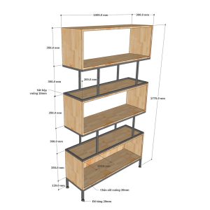 Kệ sách khung sắt 5 tầng gỗ cao su KS68210