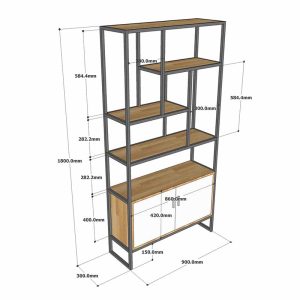 Kệ sách có hộc tủ gỗ cao su khung sắt KS68176