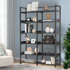 Kệ sách 6 tầng 140x34x180cm gỗ cao su khung sắt KS68244
