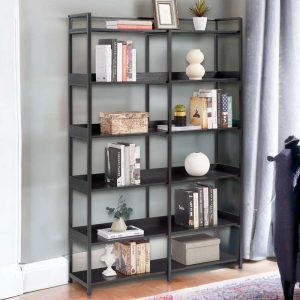 Kệ sách 6 tầng 140x34x180cm gỗ cao su khung sắt KS68244