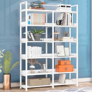 Kệ sách 6 tầng 140x34x180cm gỗ cao su khung sắt KS68244