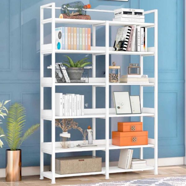 Kệ sách 6 tầng 140x34x180cm gỗ cao su khung sắt KS68244