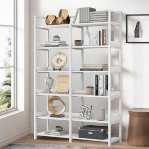 Kệ sách 6 tầng 140x34x180cm gỗ cao su khung sắt KS68244