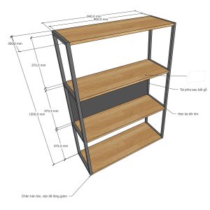 Kệ sách 4 tầng gỗ khung sắt gỗ plywood KS68218