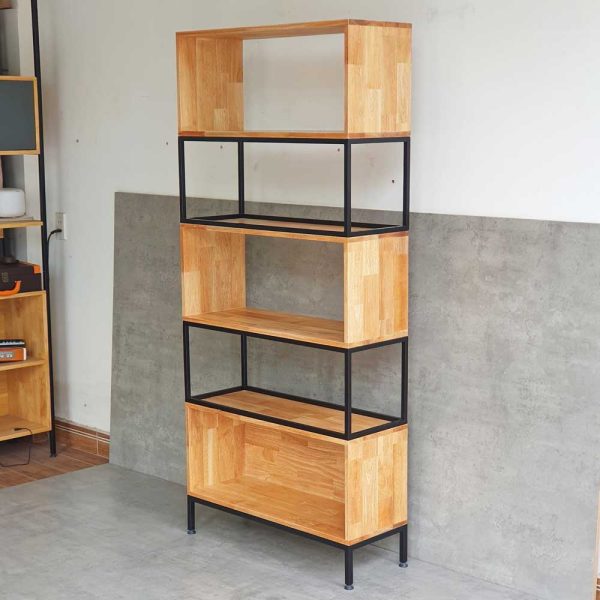 Kệ sách đứng 5 tầng gỗ cao su kết hợp khung sắt KS68204