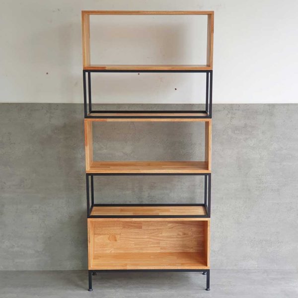 Kệ sách đứng 5 tầng gỗ cao su kết hợp khung sắt KS68204