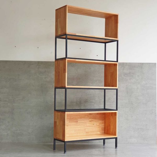 Kệ sách đứng 5 tầng gỗ cao su kết hợp khung sắt KS68204
