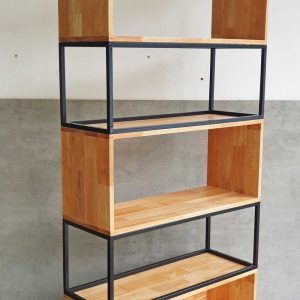 Kệ sách đứng 5 tầng gỗ cao su kết hợp khung sắt KS68204