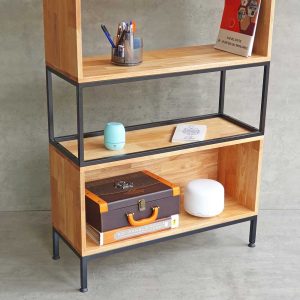 Kệ sách đứng 5 tầng gỗ cao su kết hợp khung sắt KS68204