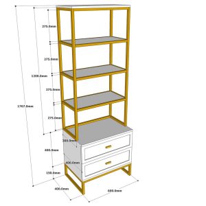 Kệ sách trang trí có ngăn kéo khung sắt gỗ cao su KS68130