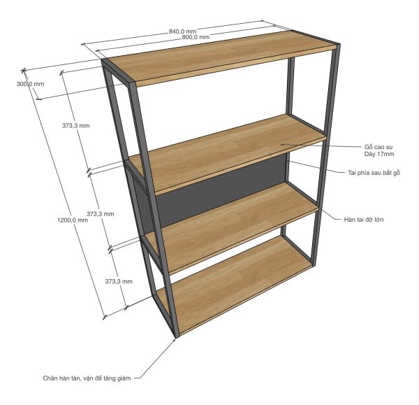 Kệ sách trang trí 4 tầng gỗ cao su khung sắt KS68137
