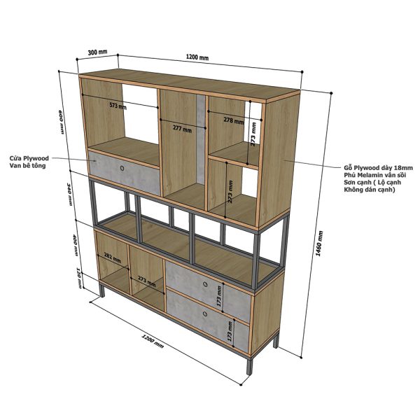 Kệ sách kệ trang trí gỗ Plywood khung sắt KS68167