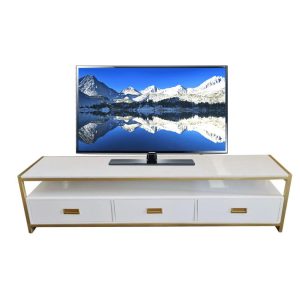 Kệ tivi 2 tầng có tủ mặt đá trắng khung màu vàng đồng KTV68063