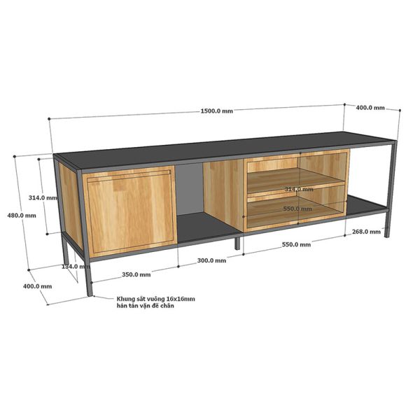 Kệ tivi gỗ cao su khung sắt KTV68097