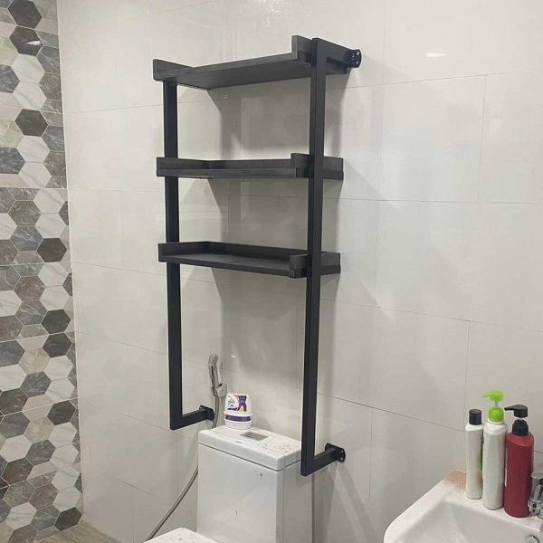 Kệ Toilet treo tường gỗ Cao Su khung sắt