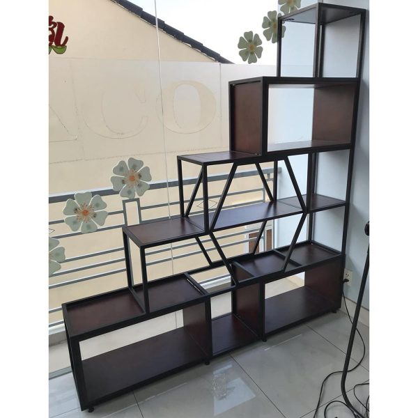 Kệ sách kệ trang trí STE-SHELF gỗ cao su khung sắt KTB68054