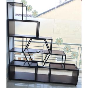 Kệ sách kệ trang trí STE-SHELF gỗ cao su khung sắt KTB68054