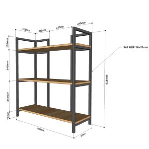 Kệ sách trang trí DRACO 3 tầng gỗ cao su khung sắt KS68063