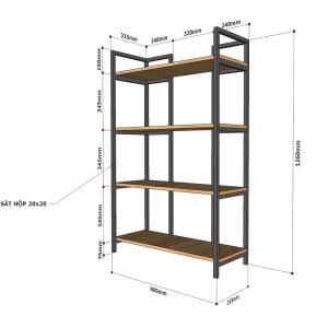 Kệ sách trang trí DRACO 4 tầng gỗ cao su khung sắt KS68064