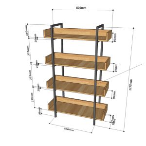 KS68070 - Kệ trang trí VERNON 4 tầng gỗ kết hợp khung sắt