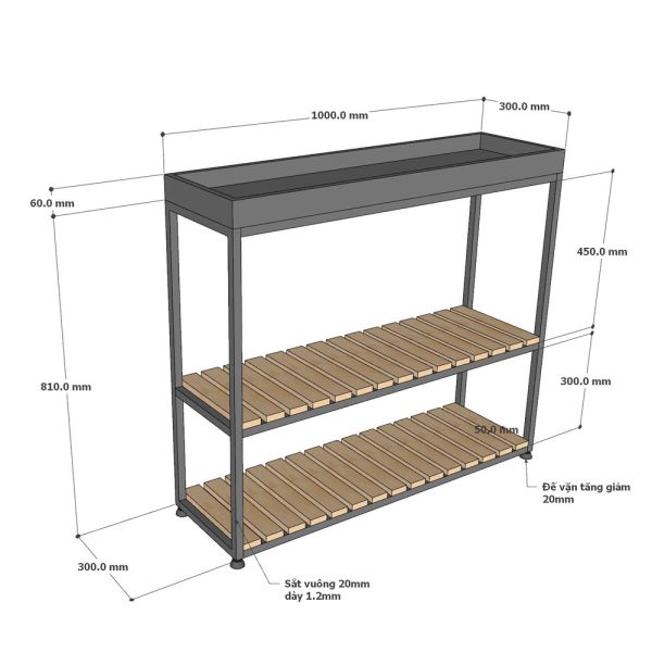 Kệ trang trí hành lang 100x30x88cm gỗ cao su khung sắt CST068