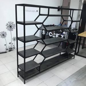 Kệ sách trưng bày khung sắt  gỗ cao su KTB68062