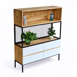 Kệ trang trí có ngăn tủ kéo 120x35x140cm gỗ cao su khung sắt KTB68150