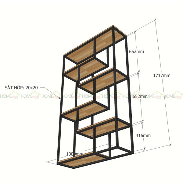 Kệ sách trang trí L-SHELF khung sắt gỗ cao su KTB68034