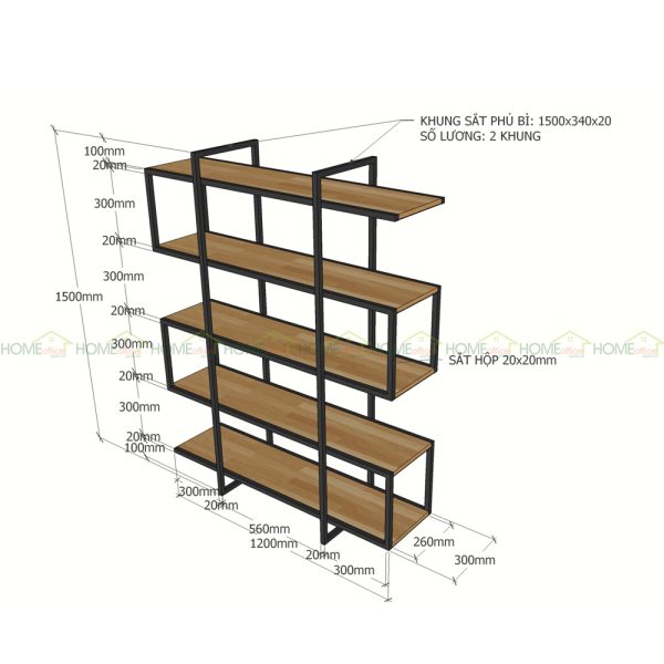 Kệ trưng bày S-SHELF khung sắt gỗ cao su KTB68032