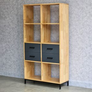Kệ sách có hộc tủ 80x30x150cm gỗ cao su chân sắt KS68160