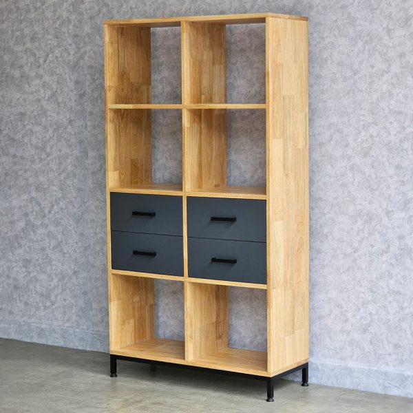 Kệ sách có hộc tủ 80x30x150cm gỗ cao su chân sắt KS68160