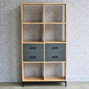Kệ sách có hộc tủ 80x30x150cm gỗ cao su chân sắt KS68160