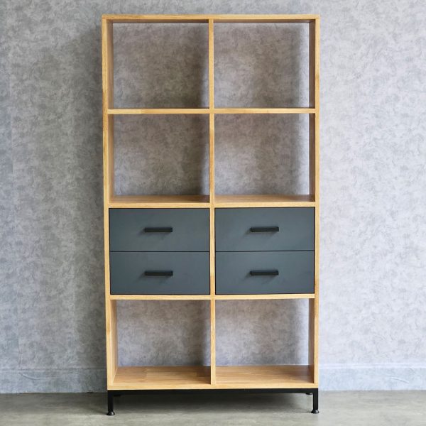 Kệ sách có hộc tủ 80x30x150cm gỗ cao su chân sắt KS68160