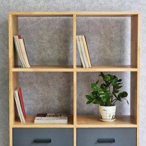 Kệ sách có hộc tủ 80x30x150cm gỗ cao su chân sắt KS68160