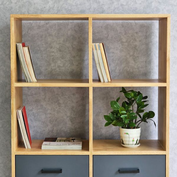 Kệ sách có hộc tủ 80x30x150cm gỗ cao su chân sắt KS68160