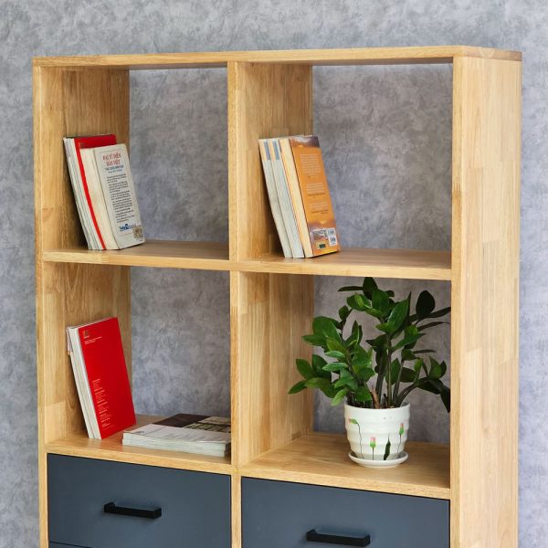Kệ sách có hộc tủ 80x30x150cm gỗ cao su chân sắt KS68160
