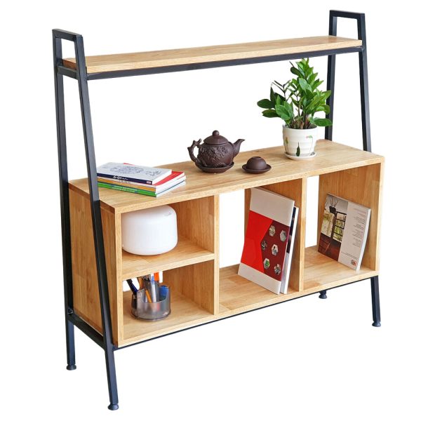 Kệ trang trí gỗ 100x30x100cm khung sắt hình thang KTB68140