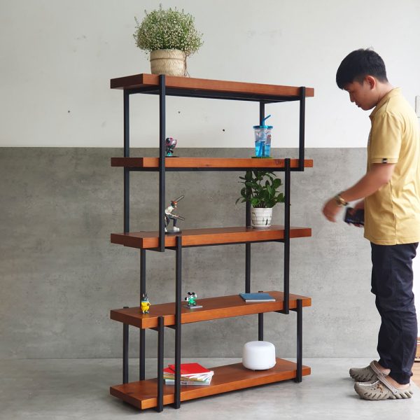 Kệ sách LAM-SHELF 100x34x150cm gỗ thông khung sắt KTB68041