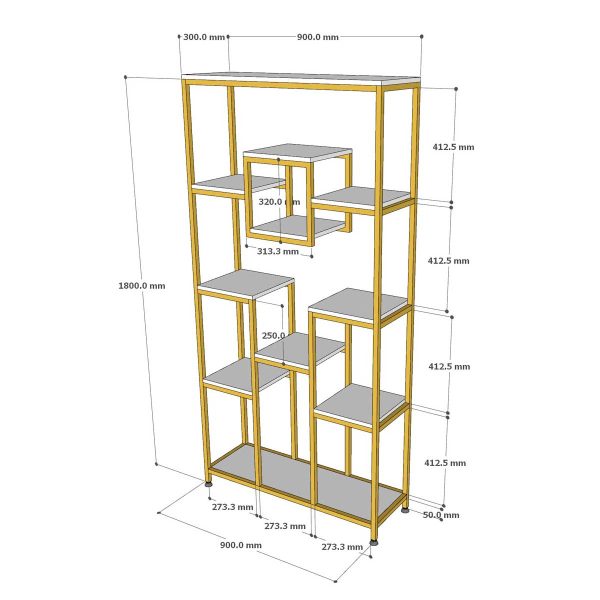 Kệ trang trí 90x30x180cm gỗ cao su khung sắt KS68248