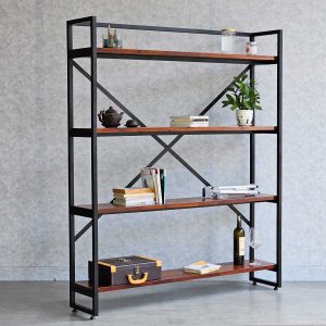 Kệ trang trí khung sắt 4 tầng 140x30x167cm gỗ tràm KTB68168